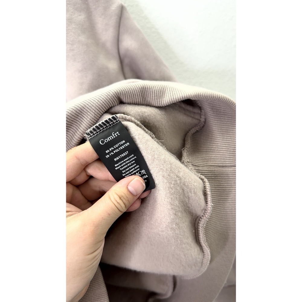 Comfrt Hoodie Mens S Oversized Embroidered Logo Pullover Plush Soft Tan Lounge - Picture 5 of 5